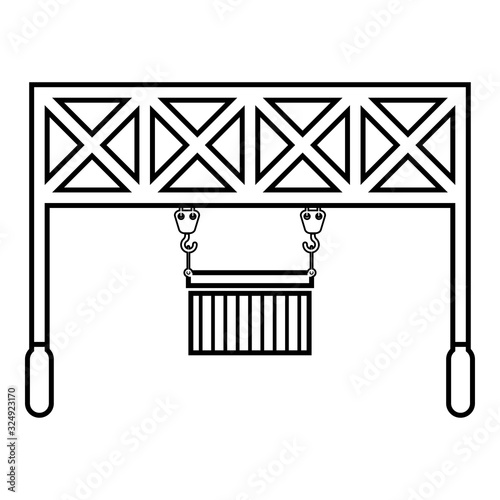 Port loader Railway crane with cargo container Lifting goods Logistic technology Terminal service icon outline black color vector illustration flat style image