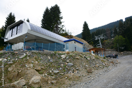 Mestia, Georgia - October 2, 2018: Hatsvali cable car to Zuruldi mountain in Mestia, Svaneti photo