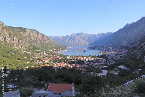 Beautiful ocean and mountain views of the Bay of Kotor in Montenegro © crlocklear
