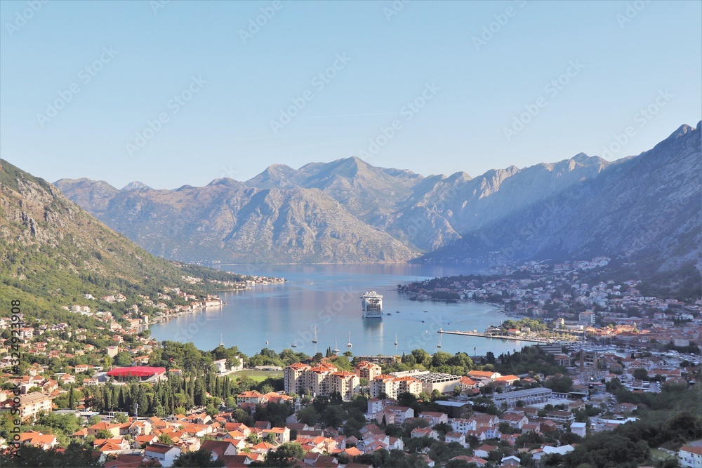 Beautiful ocean and mountain views of the Bay of Kotor in Montenegro