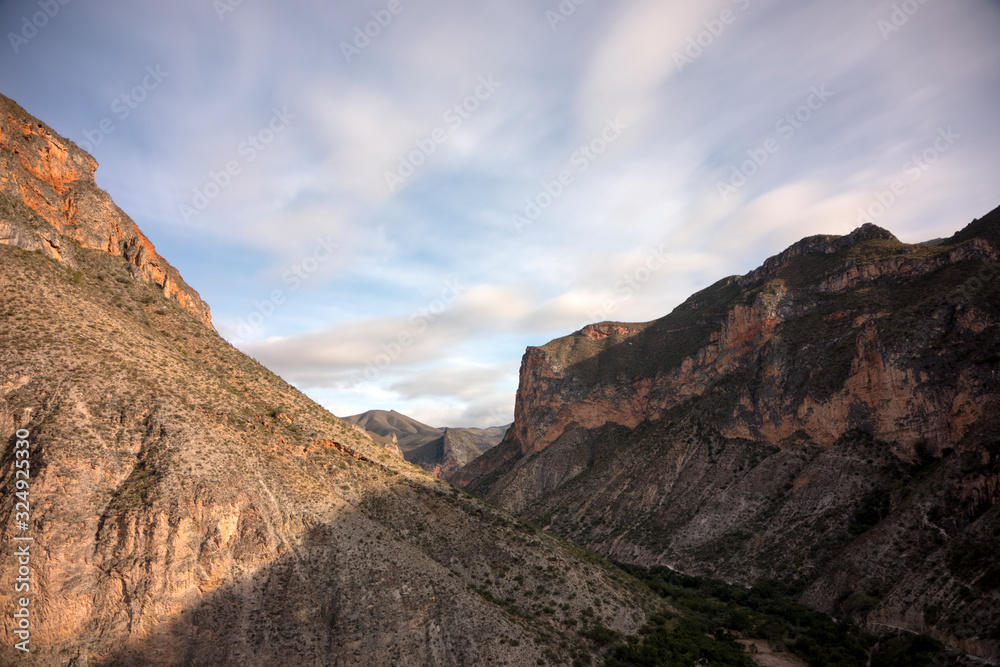 Fototapeta premium Long exposure panoramic picture of two great mountains