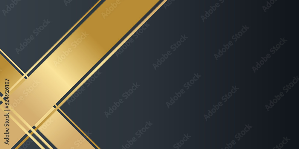 Vector luxury tech background. Stack of black paper material layer with gold stripe. Arrow shape premium wallpaper Vector luxury tech background. Stack of black paper material layer with gold stripe. Arrow shape premium wallpaper