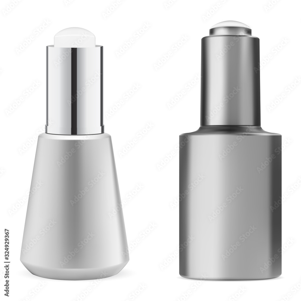 Serum essence bottle. Luxury face product 3d design. Shiny vial mockup with eyedropper for aroma oil, primer or vitamin treatment. Cosmetic mock up advertising Serum essence bottle. Luxury face product 3d design. Shiny vial mockup with eyedropper for aroma oil, primer or vitamin treatment. Cosmetic mock up advertising