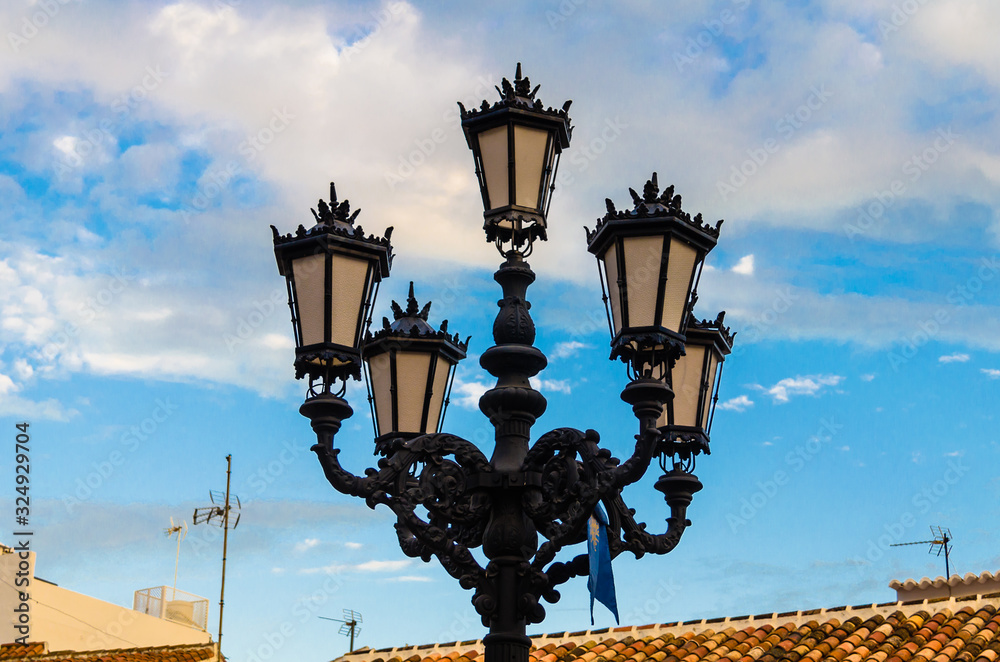 Ornate classic streetlights of the streets of the town of Mijas, Malaga
