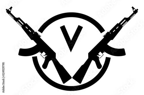 AK 47 emblem. Vector icon of two Kalashnikov assault rifles