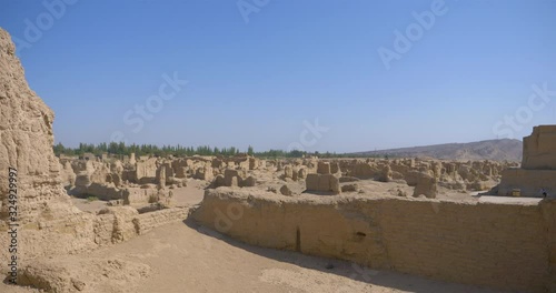Landscape view of the Ruins of Jiaohe in Xinjiang Province China.