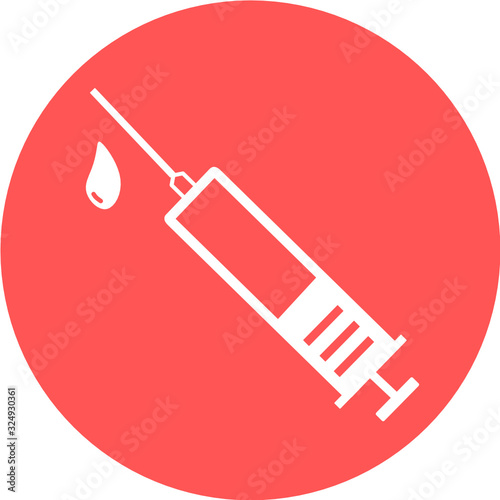 medical syringe, hypodermic needle, Inject needle concept of vaccination, injection icon. Trendy flat style. vector illustration. Drug dose business concept. Symbol web site design, logo, app, UI.