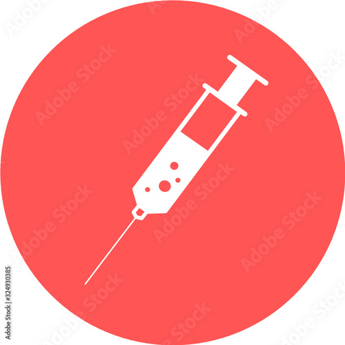 medical syringe, hypodermic needle, Inject needle concept of vaccination, injection icon. Trendy flat style. vector illustration. Drug dose business concept. Symbol web site design, logo, app, UI.