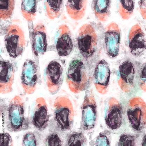 Seamless painterly geometric squaretexture abstract background. Variegated  brush stroke geo shapes pattern. Funky blotched all over print. Trendy modern hand painted creative fashion swatch.