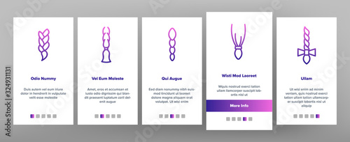Braid Bread Hairstyles Onboarding Icons Set Vector. Long Female Braid, Braided Hair Style With Bow-knot, Fashion Pigtail Illustrations