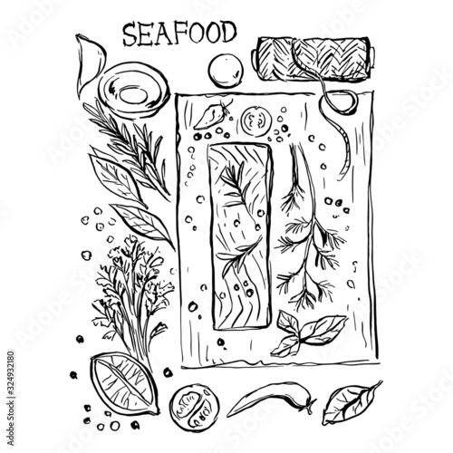 Fish with spices. Food illustration