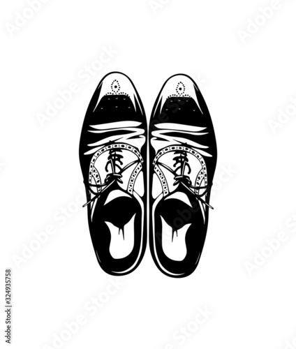 Vector hand drawing illustration with men fashion shoes. Classic Brogue Shoes. Oxfords Men's Shoes