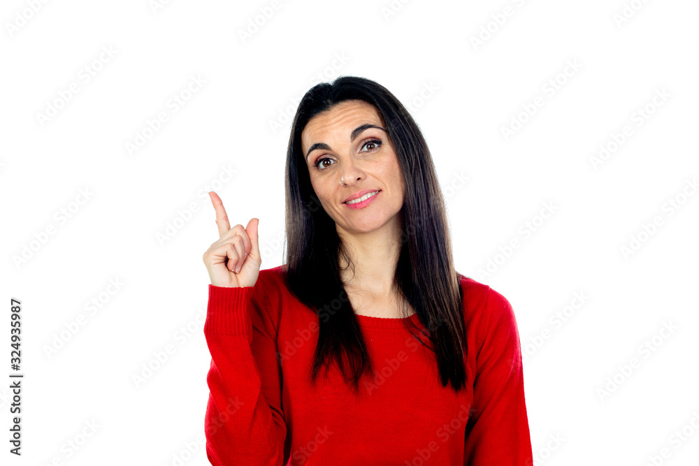 Attractive mature woman wearing red jersey Attractive mature woman wearing red jersey