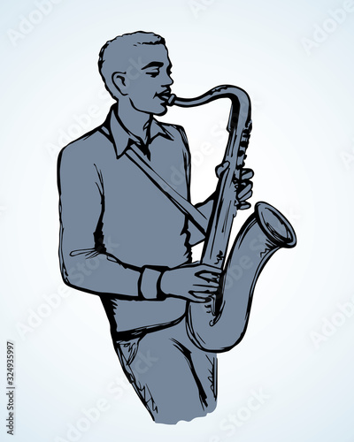 A man plays the saxophone. Vector drawing