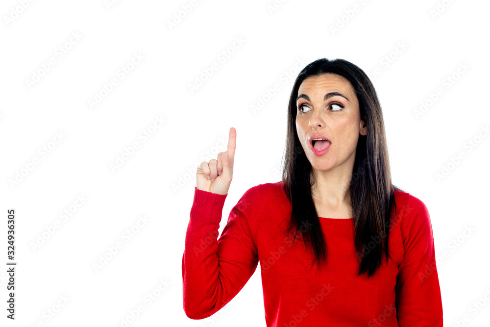 Attractive mature woman wearing red jersey Attractive mature woman wearing red jersey