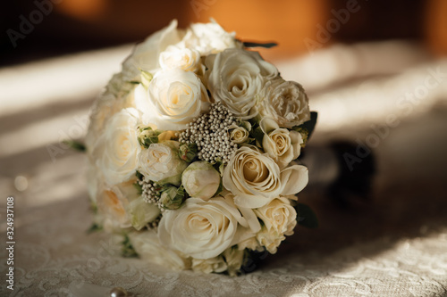 Bouquet of roses. Vintage photo of white wedding bouquet. 