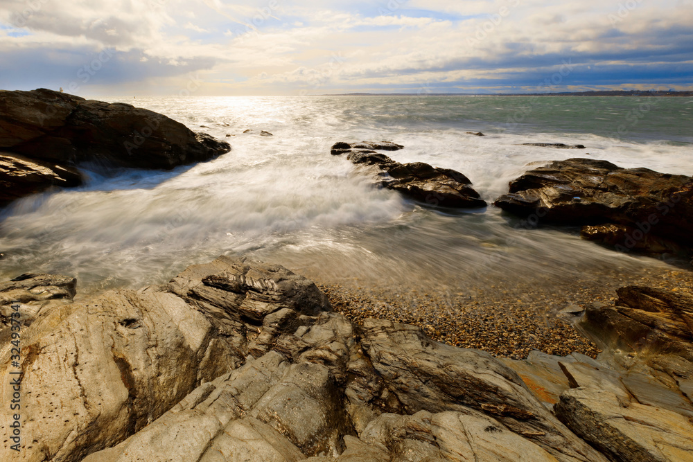 View of the rocky ocean shore