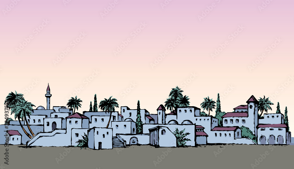 City in a desert. Vector drawing