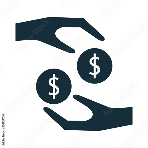 hands with coins dollars money silhouette style
