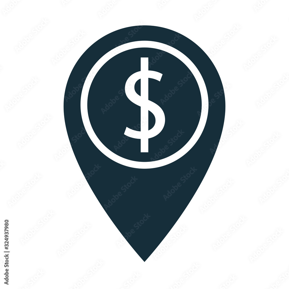 money dollar symbol in pointer location silhouette style money dollar symbol in pointer location silhouette style