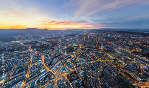 Aerial view of the city of Zurich at night, Switzerland photo