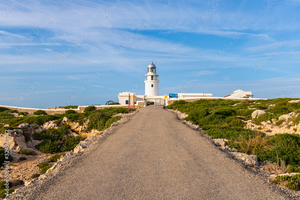 The lighthouse of Cavalleria located at the northernmost point of Menorca island. Baleares, Spain