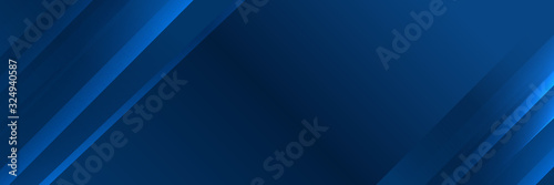 High contrast blue and dark blue glossy stripes. Abstract tech graphic banner design. Vector corporate background for wide banner