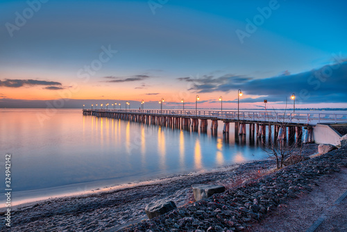 Sunrise at the pier in Or  owo in Gdynia