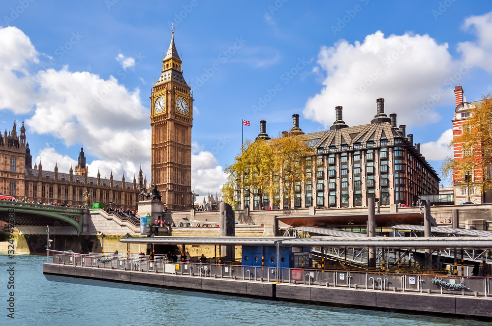 Big Ben tower and Portcullis House, London, UK