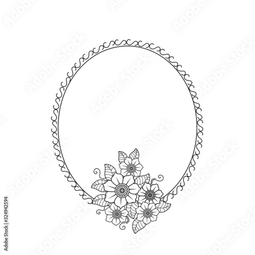 Vector illustration of a round frame with flowers isolated on white
