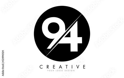 94 9 4 Number Logo Design with a Creative Cut and Black Circle Background.