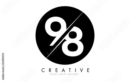 98 9 8 Number Logo Design with a Creative Cut and Black Circle Background.