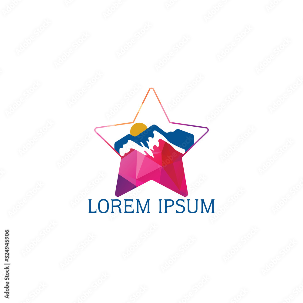 Star Mountains Lake and sun illustration logo vector design. Star Mountains Lake and sun illustration logo vector design.