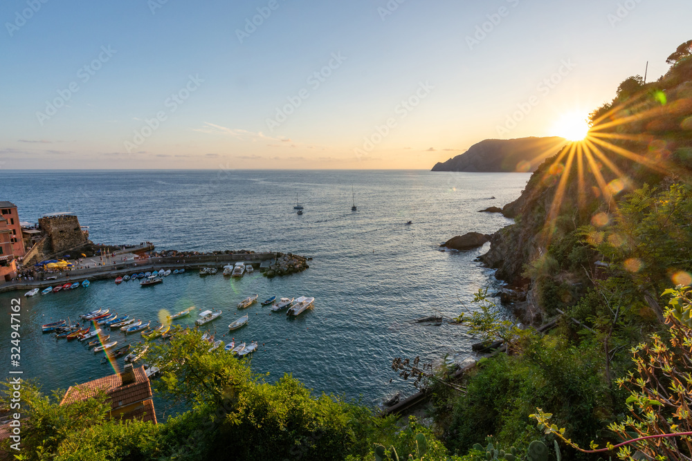 View from Vernazza during sunset at Cinque Terre