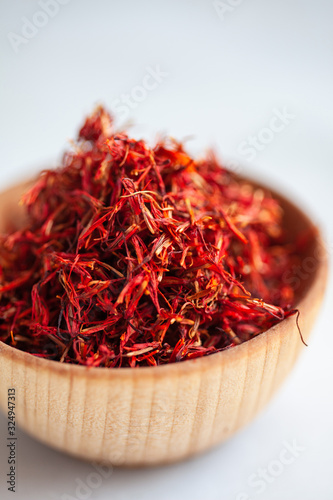 Close up of saffron in bowl photo