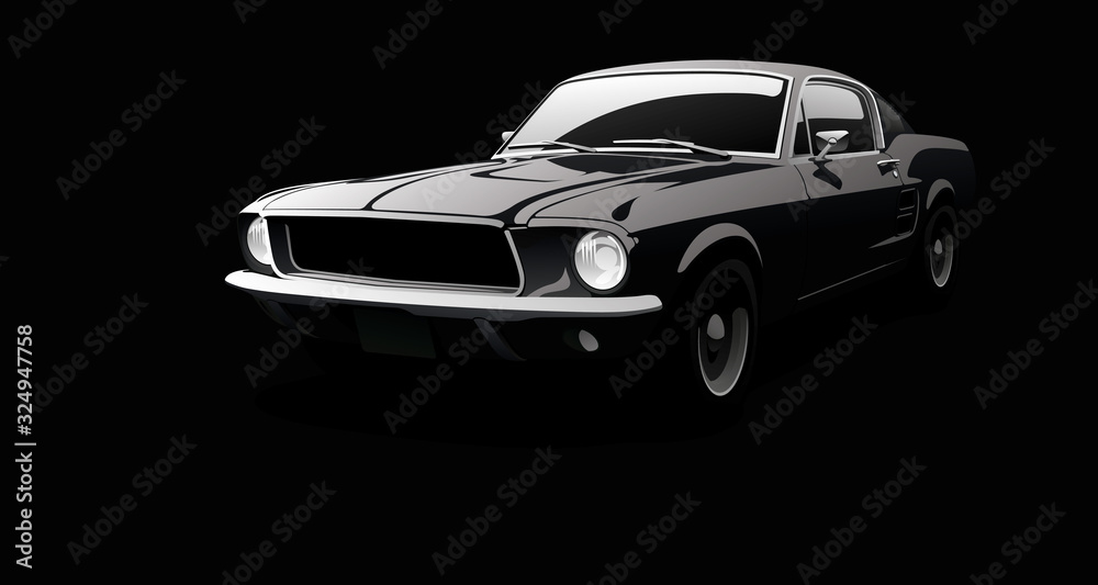 Muscle car in black environment. 