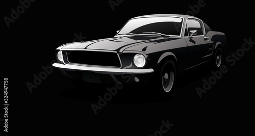 Muscle car in black environment. 