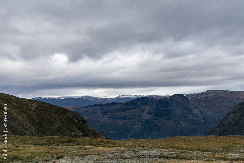 Mountain epic clouds view autumn Norway landscape