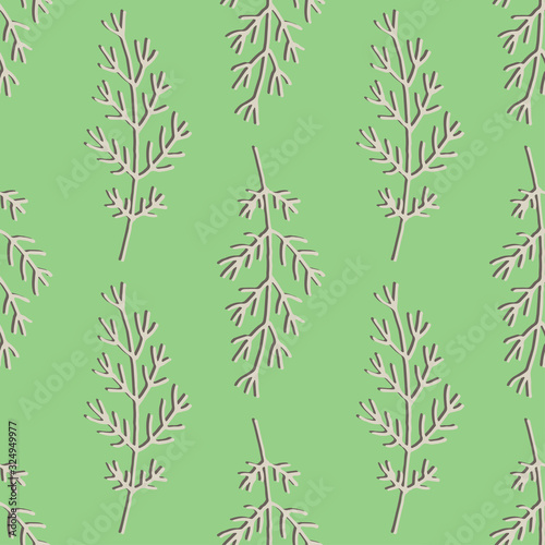 Branches on green background  seamless vector pattern.