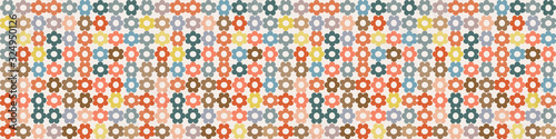 Retro seamless easter daisy stripe vector  border pattern. Mosaic decorated vintage flower banner background. 50's seasonal ribbon trim, cute stationery edging. Spring color style washi masking tape.