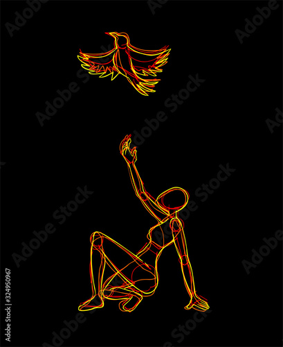 Design of woman and phoenix illustration