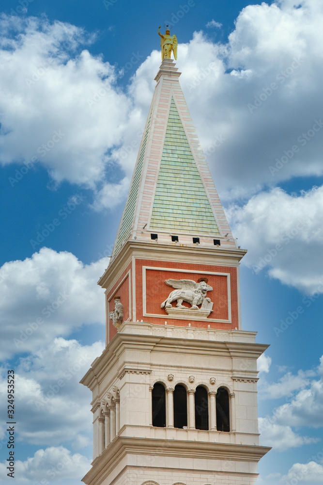 Tower of Venetian Architecture Against White Background