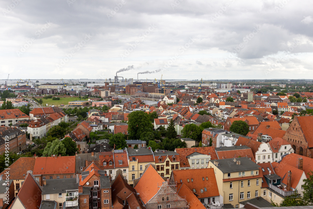 High angle view at the Hanseatic city Wismar