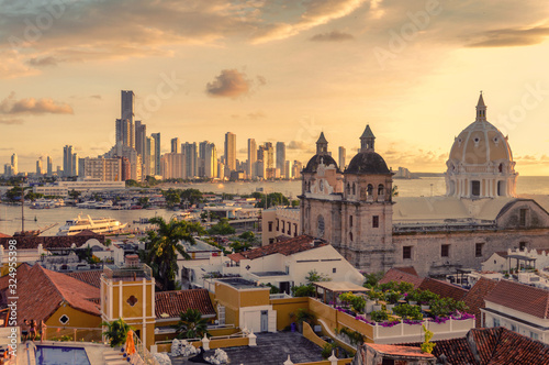 Cartagena skyline at sunset photo