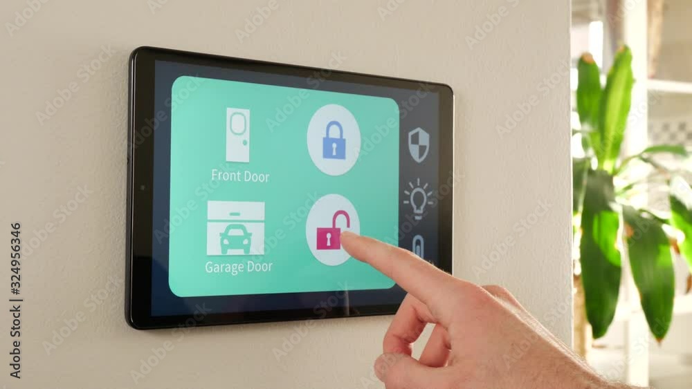Using a smart house control panel to lock the garage door.