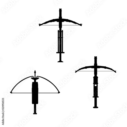 Old weapons set. Ancient crossbow  isolated on white background. Vector EPS10.
