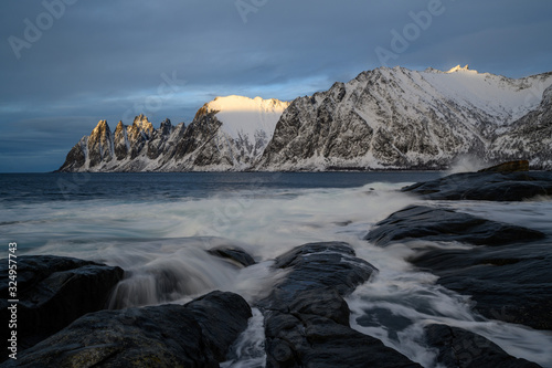 Devil's teeth in Steinfjord fjord and mountain in Northern Norway