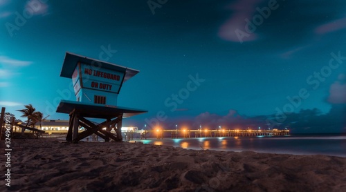 beach lifeguard sea sunrise sunset sky ocean water sand tower summer night lighting bridge florida miami tropical coast nature blue vacation landscape cloud