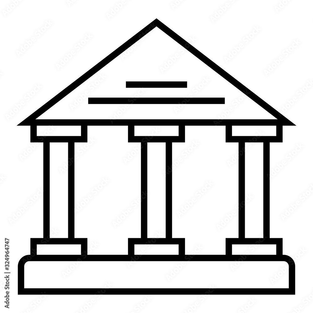 Institution icon. Court building symbol. Bank, financial institute, Wall Street symbol. Federal Hall icon. Pantheon icon. Old Rome, Italy architecture sign. Institution icon. Court building symbol. Bank, financial institute, Wall Street symbol. Federal Hall icon. Pantheon icon. Old Rome, Italy architecture sign.