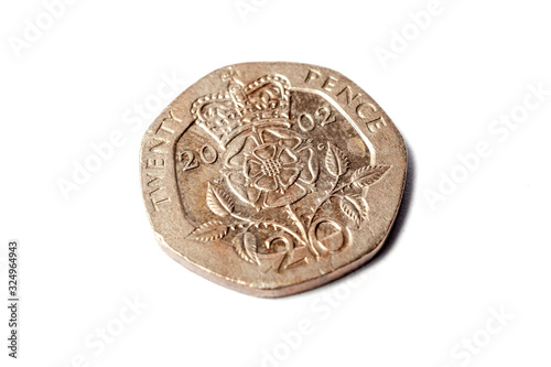 twenty pence coin from Great Britain  isolated on white background photo